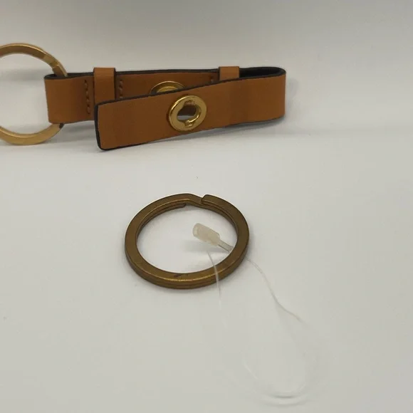 Coach Tan Leather Keychain with Brass Rings - Picture 3 of 3